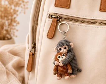 Gehaakte knuffel-aap-sleutelhanger, amigurumi-tashanger