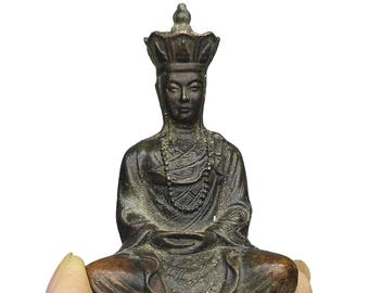 Hand-Cast Seated Ksitigarbha, Buddhist Altar Spiritual Meditation Ornament