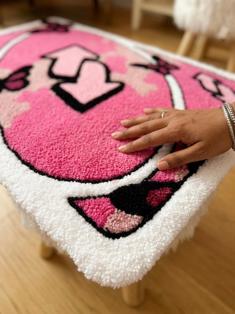 Uno Pink Rug Pink Uno Reverse Inspired Rug, Butterfly Hand Tufted Rug, Aesthetic ...