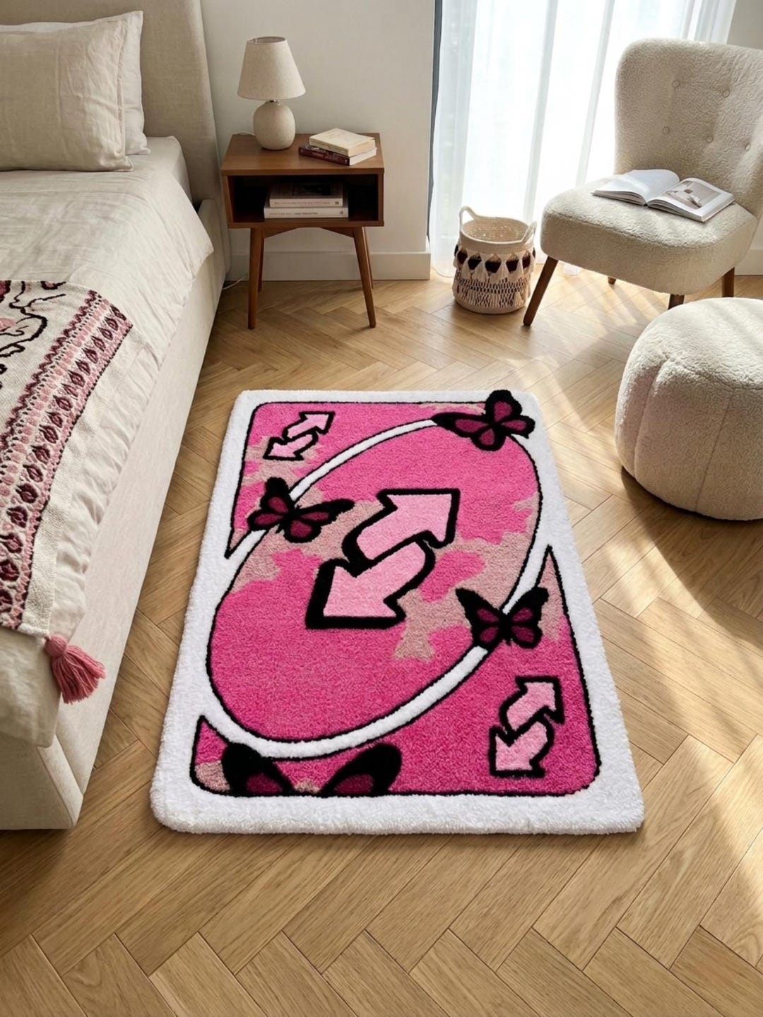 Gily Rug Pink Uno Reverse Inspired Rug, Butterfly Hand Tufted Rug, Aesthetic ...