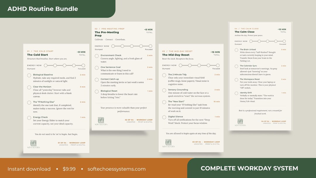 ADHD Routine Cards Bundle — Complete Workday System for Adults ...