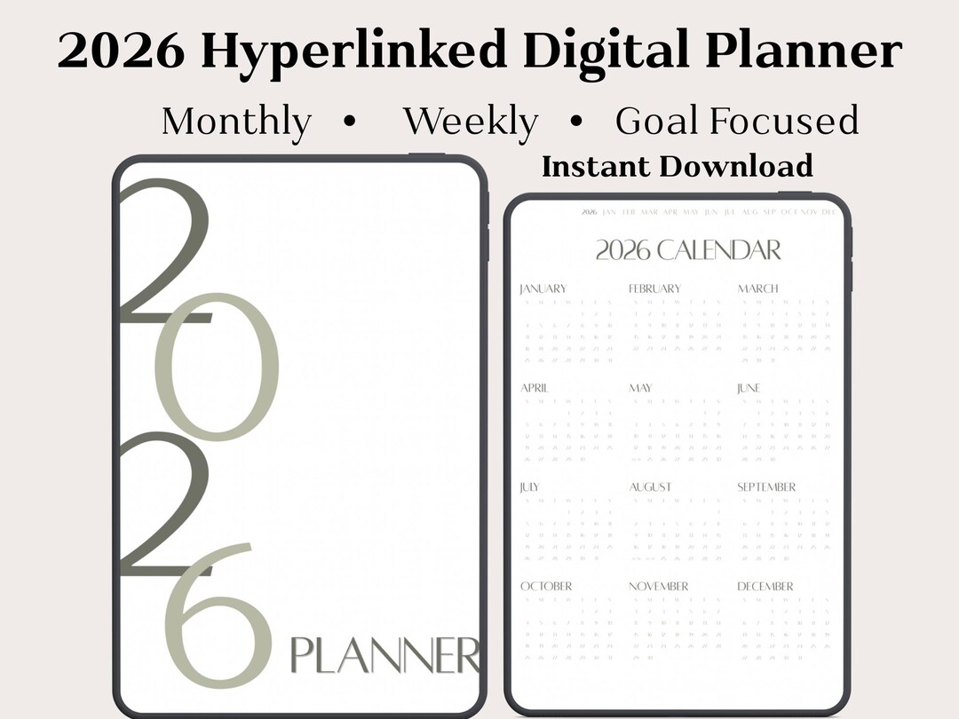 2026 Hyperlinked Digital Planner | Minimalist Monthly Weekly (instant ...