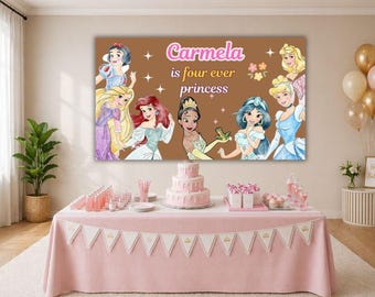 Editable Princess Birthday Banner Template, Customizable Party Backdrop (Digital Download)