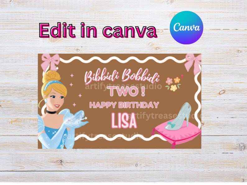 Editable Princess Birthday Banner, Bibbidi Bobbidi Two Party Decor ...