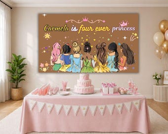 Editable Princess Birthday Banner, Hand-Painted Style, Interchangeable Characters (Digital Download)
