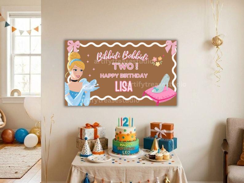 Editable Princess Birthday Banner, Bibbidi Bobbidi Two Party Decor ...