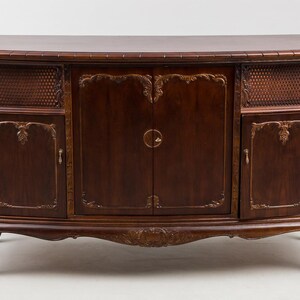 Antique Wooden Radio Console  Vintage Music Cabinet  Retro Sideboard and Turntable Stand  Hand Carved Classic Living Room Furniture