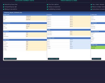 Chimney Repair Estimate Template Excel | Chimney Cost Calculator Spreadsheet | Tuckpointing Bid | Google Sheets