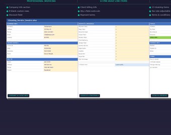 Cleaning Service Invoice Template Excel | House Cleaning Billing Receipt Spreadsheet | Google Sheets