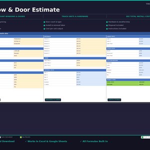 Window Door Install Estimate | Window Replacement Bid Template Excel