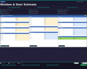 Window Door Install Estimate | Window Replacement Bid Template Excel