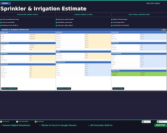 Sprinkler Irrigation Estimate | Sprinkler Install Bid Template Excel
