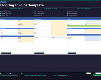 Flooring Invoice Template Excel | Floor Installer Billing Receipt Spreadsheet | Contractor Invoice | Google Sheets