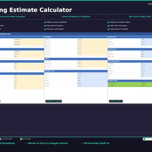 Painting Estimate Template Excel | Paint Job Calculator Spreadsheet | Contractor Bid Estimate | Google Sheets