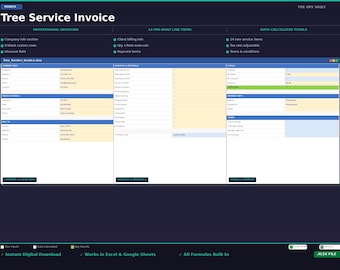 Tree Service Invoice Template | Tree Removal Billing Receipt Excel Spreadsheet