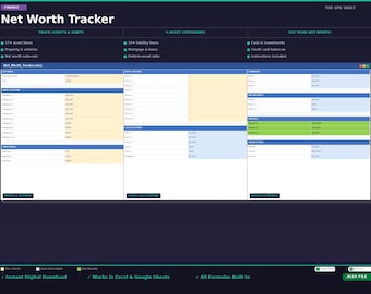 Net Worth Tracker Template Excel | Assets Liabilities Spreadsheet | Personal Finance Planner | Google Sheets