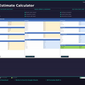 Deck Estimate Template Excel | Decking Cost Calculator Spreadsheet | Contractor Bid Estimate | Google Sheets