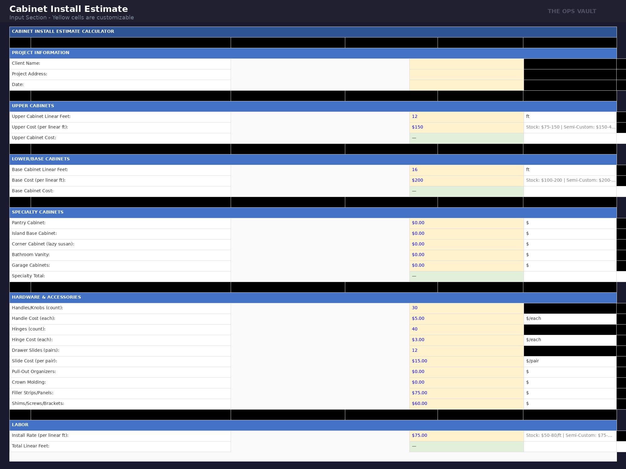 Installation Spreadsheet Cabinet Install Estimate Template Excel | Kitchen Cabinet Cost ...