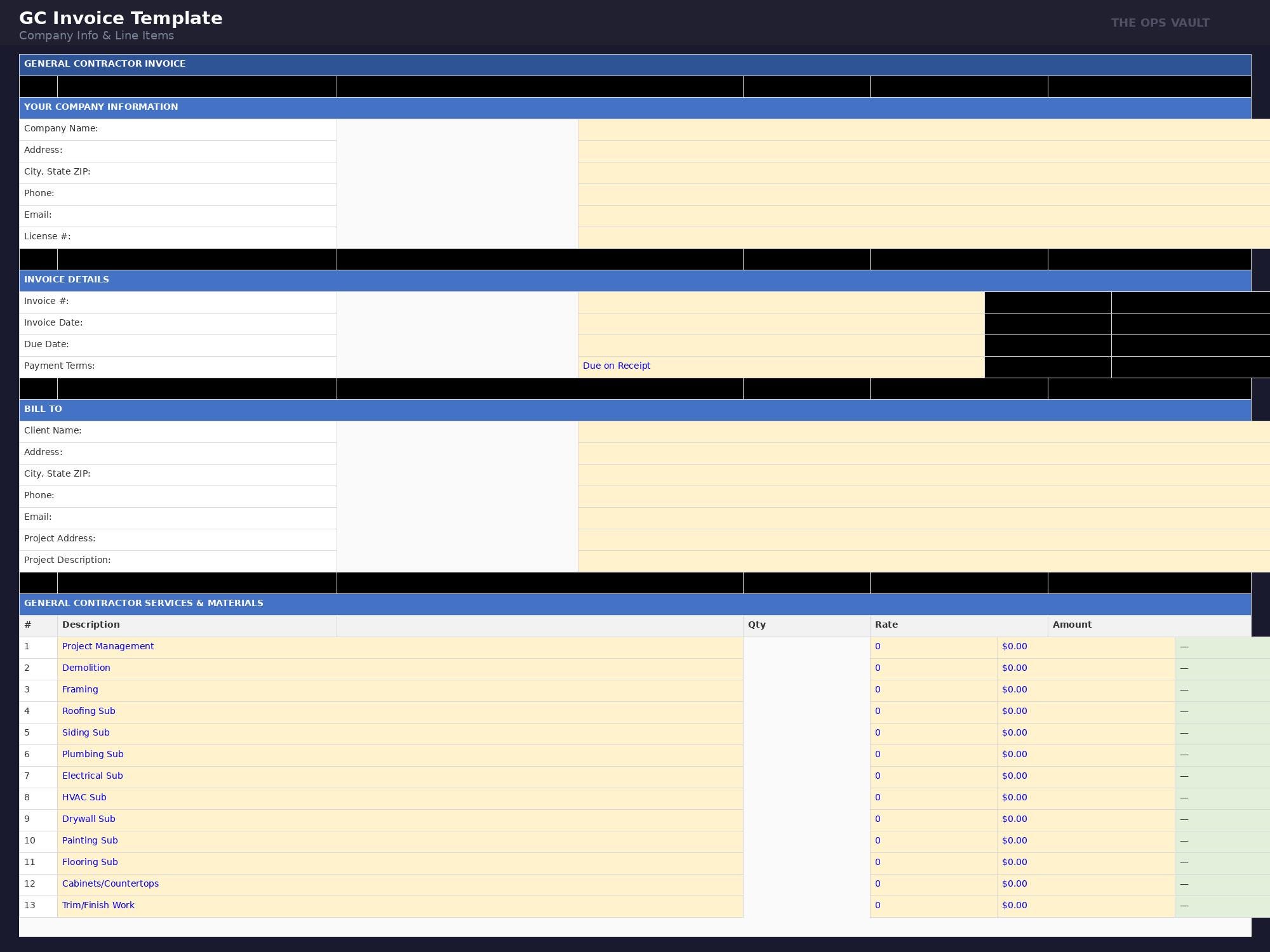 General Contractor Invoice Template Excel | GC Billing Receipt ...