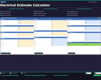 Electrical Estimate Template Excel | Electrician Bid Calculator Spreadsheet | Contractor Job Estimate | Google Sheets