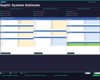 Septic System Estimate Calculator | Septic Contractor Bid Template Excel