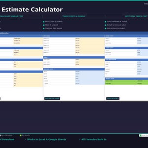 Fence Estimate Template Excel | Fencing Cost Calculator Spreadsheet | Contractor Bid Estimate | Google Sheets