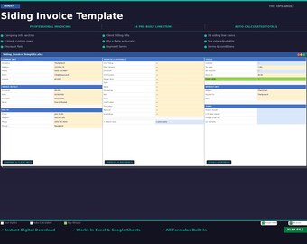 Siding Invoice Template | Siding Contractor Billing Receipt Excel Spreadsheet