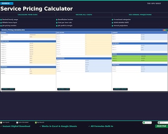 Service Pricing Calculator | Hourly Rate Profitability Excel Spreadsheet