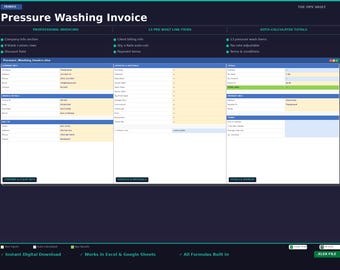 Pressure Washing Invoice | Power Wash Contractor Billing Receipt Excel