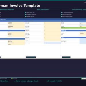 Peut inclure: Un modèle de facture de bricolage numérique avec des sections pour les informations sur l'entreprise et le client, les services et les totaux calculés automatiquement. Le modèle comprend 16 services pré-intégrés et des instructions.