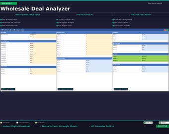 Wholesale Deal Analyzer | Real Estate Wholesale Calculator Excel Spreadsheet