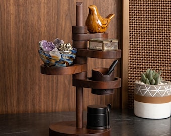 Drehbarer Holz Tiered Display Stand | Kristall Parfüm Hautpflege Organizer