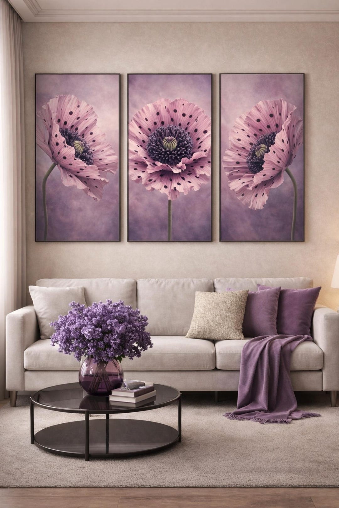 Blush Pink Floral Wall Art Set of 3 | Modern Luxury Flower Print ...