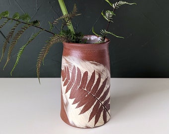Ceramic fern vase, large botanical rustic stoneware vase