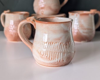 14oz Fern Coffee Mug, Warm Cream Handmade Pottery, Tea Stoneware Mug