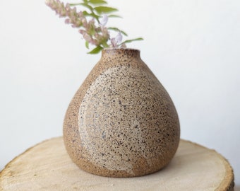 Speckled pottery vase, Rustic imprint small bud vase, Mini white ceramic vase