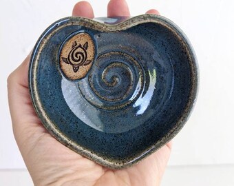 Heart shaped Sea Turtle bowl, ceramic ring dish, handmade pottery jewelry holder