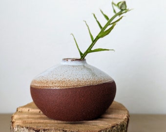 Rustic white minimalist vase, Red raw clay, Home decor