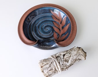 Blue Ceramic smudge dish, ritual accessories, Palo Santo holder