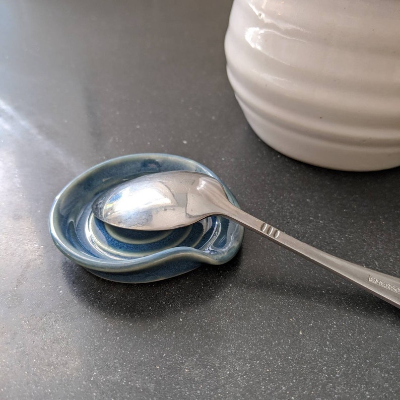Small Blue Coffee Spoon Rest Ceramic Tea Spoon Rest Blue Etsy