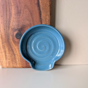 Blue Ceramic Spoon Rest, Stove Top Spoon Holder Pottery