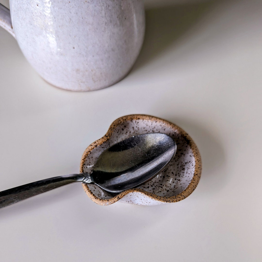 Small White Ceramic Spoon Rest, Coffee or Tea Small Spoon Rest