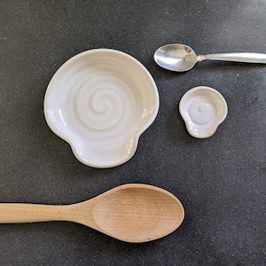 White Ceramic Spoon Rest Set, Large Stove Top Spoon Rest, Small Coffee Spoon Rest