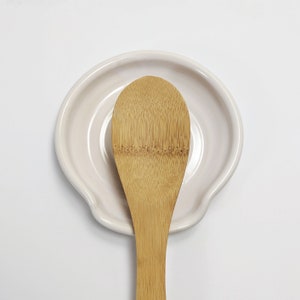 White Ceramic Spoon Rest, Stove Top Spoon Holder Pottery