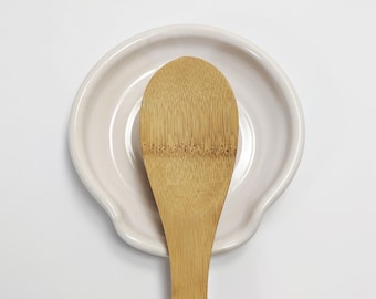 White Ceramic Spoon Rest, Stove Top Spoon Holder Pottery