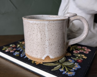 Speckled White Farmhouse Coffee Mug, Simple Handmade Tea Cup