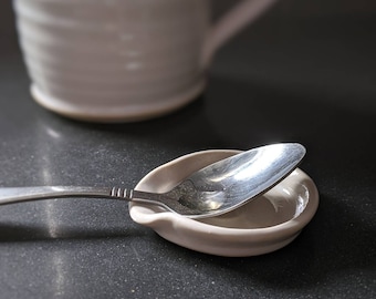 Small White Ceramic Spoon Rest, Coffee Station Accessories