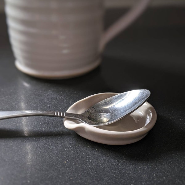 Small White Ceramic Spoon Rest, Coffee Station Accessories