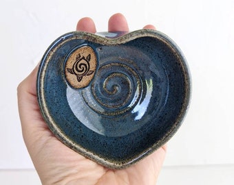 Heart shaped Sea Turtle bowl, ceramic ring dish, handmade pottery jewelry holder
