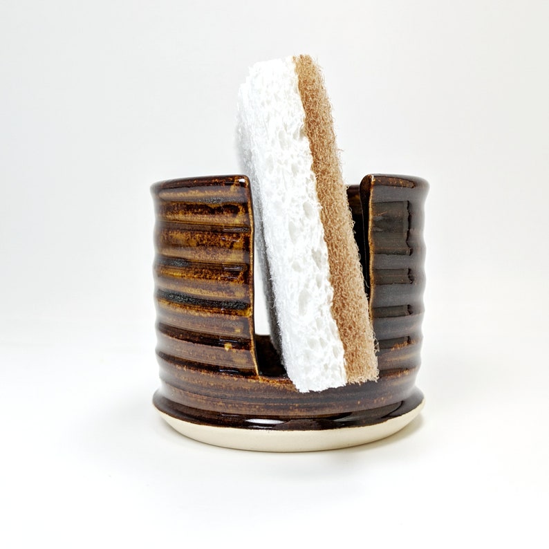 Brown Ceramic Sponge Holder Rustic Kitchen Decor Image 0